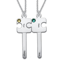 Cargar imagen en el visor de la galería, Collar de Llave de Rompecabezas Personalizado X0040 con texto nombre para parajes mujer hombre Longitud Ajustable en plata de ley 925 chapado de oro rosa de 18K