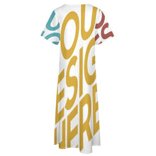 Cargar imagen en el visor de la galería, Vestido Largo Elegante de Manga Corta con Cuello en V y Bolsillo para Mujer BYQ Personalizado con Impresión Completa de Múltiples Imágenes con Foto Texto Patrón