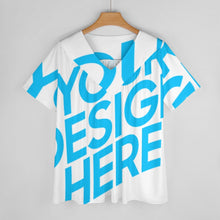 Cargar imagen en el visor de la galería, Camiseta de manga corta con cuello en V volante suelto para mujer BDT Personalizada con Impresión Completa de una imagen con Foto Logo Patrón Texto