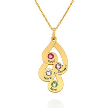 Cargar imagen en el visor de la galería, Collar con forma de lágrima piedras de nacimiento Longitud Ajustable en plata de ley 925 chapado de oro rosa de 18K para mujer hombre X0030 Personalizado con texto nombre