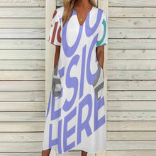 Cargar imagen en el visor de la galería, Vestido Largo Elegante de Manga Corta con Cuello en V y Bolsillo para Mujer BYQ Personalizado con Impresión Completa de Múltiples Imágenes con Foto Texto Patrón
