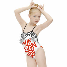 Cargar imagen en el visor de la galería, Traje de baño con volantes y hombros descubiertos para niña NT045 personalizado con patrón foto texto (impresión de imágenes múltiples)