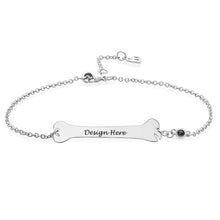 Cargar imagen en el visor de la galería, Pulsera con Colgante de Hueso de Perro Grabado S0037 para Mujer Hombre Personalizada con Texto Nombre