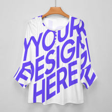 Cargar imagen en el visor de la galería, Camisa de mujer de manga larga con volantes de diez botones y manga de pétalo SDS20150 personalizado con patrón foto texto (impresión de imagen única)