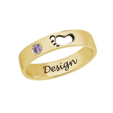 Cargar imagen en el visor de la galería, Anillo de Pies de Bebé con Grabado Interior de Plata en Baño de Oro / Oro Rosa J0021 Personalizado con Texto Nombre