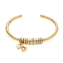Cargar imagen en el visor de la galería, Brazalete abierto de plata pura 925 con colgante corazon Chapado en oro rosa 18 quilates para mujer S0005 Personalizada Grabada con Texto Nombre
