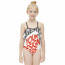 Cargar imagen en el visor de la galería, Traje de baño con volantes y hombros descubiertos para niña NT045 personalizado con patrón foto texto (impresión de imágenes múltiples)