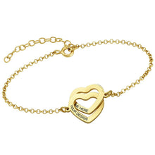Cargar imagen en el visor de la galería, Pulsera de plata de ley 925 longitud ajustable de corazón doble para mujer S0012 chapada de oro rosa de 18 quilates Personalizada Grabada con Texto Nombre