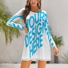 Cargar imagen en el visor de la galería, Vestido Estampado con Impresión Completa Cuello Redondo de Manga Larga para mujer NZ015 Personalizado de una imagen con Foto Logo Patrón Texto