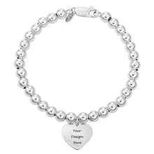 Cargar imagen en el visor de la galería, Pulsera de Bolas Plateadas con Colgante Corazón S0018 Personalizada para mujer hombre de cobre / plata de ley 925