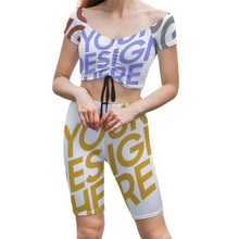 Cargar imagen en el visor de la galería, Conjunto de Top Deportivo Manga Corta y Pantalones Cortos para Yoga Ejercio Gimnasio para Mujer Y03 Personalizado con Impresión Completa de Múltiples Imágenes con Foto Logo Patrón Texto (Estilo 1)