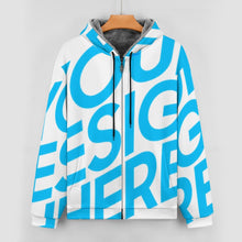 Cargar imagen en el visor de la galería, Chaqueta con capucha de felpa de doble capa para hombre, chaqueta con capucha y cremallera frontal personalizado con patrón foto texto (impresión de imagen única)