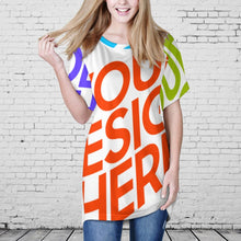 Cargar imagen en el visor de la galería, Camiseta larga cuello redondo manga corta para mujer AQT Personalizada con Impresión Completa de múltiples imágenes con Foto Logo Patrón Texto