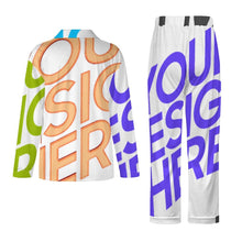 Cargar imagen en el visor de la galería, Conjuntos de pijama clásicos de manga larga para mujer personalizados con patrón de texto de nombre (diseño de varias imágenes)