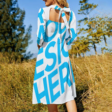 Cargar imagen en el visor de la galería, Vestido estampado cuello en V lazo espalda manga 3/4 para mujer B272 Personalizado con Impresión Completa de una imagen con Foto Logo Patrón Texto