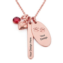 Cargar imagen en el visor de la galería, Collar Personalizado con colgante óvalo barra rectángulo corazón piedra natal X0035 con texto nombre Longitud Ajustable en plata de ley 925 chapado de oro rosa de 18K