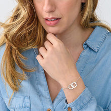 Cargar imagen en el visor de la galería, Pulsera Personalizada de plata 925 / cobre con anillos curzados S0020 para mujer amiga con texto nombre chapada de oro rosa de 18K