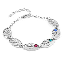 Cargar imagen en el visor de la galería, Pulsera Personalizada de Hojas y Piedras de nacimiento de Plata de Ley 925 / Cobre S0022 Grabada con Texto Nombre