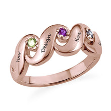 Cargar imagen en el visor de la galería, Anillo de cara en espiral con circonitas cúbicas de plata de ley 925 para mujer J0010 Persoanlizado grabado con texto nombre letras