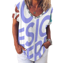 Cargar imagen en el visor de la galería, Camiseta de Manga Corta con Cuello en V para Mujer NZ109 Personalizada con Impresión Completa de múltiples imágenes con Foto Logo Patrón Texto