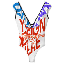 Cargar imagen en el visor de la galería, Novedad de 2024 Traje de baño de una pieza para mujer SDS2003 traje de baño con volantes y cuello en V personalizado con patrón foto texto (impresión de imágenes múltiples)