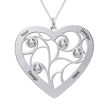 Cargar imagen en el visor de la galería, Collar de Árbol de Vida en Forma de Corazón con Piedras de Nacimiento en Plata de Ley 925 / Cobre X0003 Grabado Personalizado con Texto Nombre