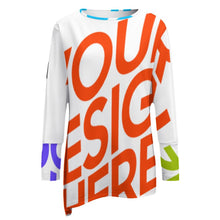 Cargar imagen en el visor de la galería, Camiseta manga larga con dobladillo irregular casual de moda para mujer XL Personalizada con Impresión Completa de múltiples imágenes con Foto Logo Patrón Texto