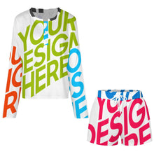 Cargar imagen en el visor de la galería, Conjunto de pijama de 2 piezas para mujer 203 camiseta manga larga abotonada + pantalón corto personalizado con patrón foto texto (impresión de imágenes múltiples)