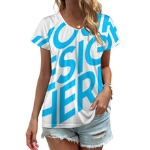 Cargar imagen en el visor de la galería, Camiseta de manga corta con cuello en V talla grande para mujer VT Personalizada con Impresión Completa de una imagen con Foto Logo Patrón Texto