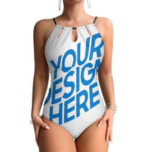 Cargar imagen en el visor de la galería, Traje de baño halter de una pieza con cordones para mujer personalizado con patrón foto texto (impresión de imagen única)