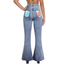 Cargar imagen en el visor de la galería, Pantalones vaqueros/ Jeans acampanados elásticos MC603 personalizados con foto, texto o logo (múltiples imágenes opcionales)