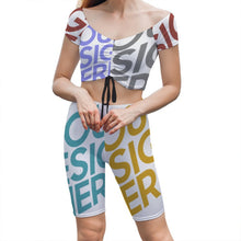 Cargar imagen en el visor de la galería, Conjunto de Top Deportivo Sexy de Yoga Manga Corta y Leggings Pantalones Cortos para Mujer Y03 Personalizado con Impresión Completa de Múltiples Imágenes con Foto Logo Patrón Texto (Estilo 2)