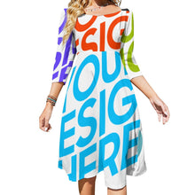 Cargar imagen en el visor de la galería, Vestido estampado cuello en V lazo espalda manga 3/4 para mujer B272 Personalizado con Impresión Completa de múltiples imágenes con Foto Logo Patrón Texto