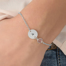 Cargar imagen en el visor de la galería, Pulsera Inicial con Piedra de Nacimiento en Plata 925 / Cobre Chapado en Oro / Oro Rosa para Mujer Hombre S0044 Grabada Personalizada con Texto Nombre
