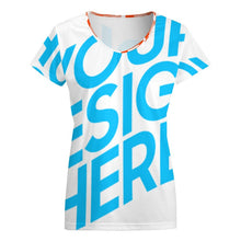 Cargar imagen en el visor de la galería, Camiseta de manga corta con cuello en V talla grande para mujer VT Personalizada con Impresión Completa de una imagen con Foto Logo Patrón Texto