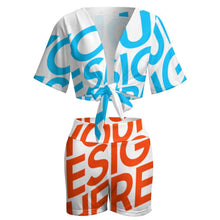 Cargar imagen en el visor de la galería, Camiseta corta pantalones cortos conjunto con lazo sexy para mujer GTZ Personalizada con Impresión Completa de una imagen con Foto Logo Patrón Texto
