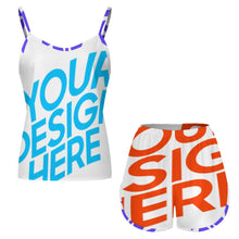 Cargar imagen en el visor de la galería, Pijama de verano para mujer pijama de tirantes de satén de 2 piezas personalizado con patrón foto texto (impresión de imagen única)