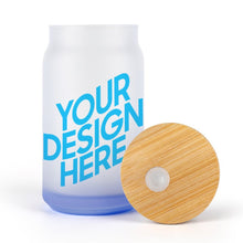 Cargar imagen en el visor de la galería, Vaso de Vidrio Esmerilado Vaso para Beber Vaso de Cerveza con Tapa de Madera para té, hielo, soda, café JJ0520152 Personalizado con impresión completa de una imagen con Foto Logo Patrón Texto