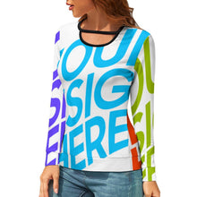 Cargar imagen en el visor de la galería, Camiseta Blusa de Moda Estilo Casual Sueltas Holgada Manga Larga Cuello Redondo para Mujer NZ051 Personalizada con Impresión Completa de múltiples imágenes con Foto Logo Patrón Texto