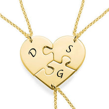 Cargar imagen en el visor de la galería, Collar Personalido de corazón de tres rompecabezas X0026 con texto nombre para familiar amigo mujer hombre Longitud Ajustable en plata de ley 925 chapado de oro rosa de 18K