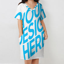 Cargar imagen en el visor de la galería, Vestido suelto con cuello en V bolsillo de moda para mujer LQ Personalizada con Impresión Completa de una imagen con Foto Logo Patrón Texto