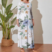 Cargar imagen en el visor de la galería, Vestido holgado talla grande manga larga cuello redondo para mujer A120 Personalizado con Impresión Completa de una imagen con Foto Logo Patrón Texto