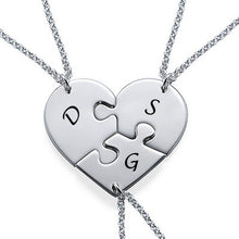 Cargar imagen en el visor de la galería, Collar Personalido de corazón de tres rompecabezas X0026 con texto nombre para familiar amigo mujer hombre Longitud Ajustable en plata de ley 925 chapado de oro rosa de 18K