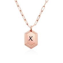 Cargar imagen en el visor de la galería, Collar con colgante hexagonal Longitud Ajustable en plata de ley 925 chapado de oro rosa de 18K para mujer hombre X0053 Personalizado con texto nombre