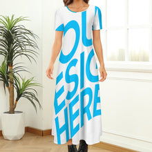 Cargar imagen en el visor de la galería, Vestido manga corta cuello redondo elegante sin bolsillo para mujer B523 Personalizado con Impresión Completa de una imagen con Foto Logo Patrón Texto