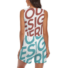 Cargar imagen en el visor de la galería, Mono Jumpsuit Corto Holgado Moderno de Verano Ropa de casa para mujer QZ6055 Personalizado con Impresión Completa de múltiples imágenes con Foto Logo Patrón Texto