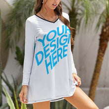 Cargar imagen en el visor de la galería, Vestido Casual de Manga Larga Cuello en V para Mujer NZ035 con Diseño Personalizado con Impresión Completa de una imagen con Foto Logo Patrón Texto