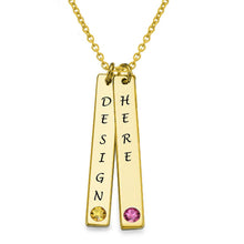 Cargar imagen en el visor de la galería, Collar con Colgante Rectángulo Piedra de Nacimiento Longitud Ajustable en Plata de Ley 925 Chapado en Oro Rosa de 18K para mujer hombre X0049 Personalizado con texto nombre
