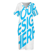 Cargar imagen en el visor de la galería, Vestido suelto con cuello en V bolsillo de moda para mujer LQ Personalizada con Impresión Completa de una imagen con Foto Logo Patrón Texto