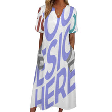 Cargar imagen en el visor de la galería, Vestido Largo Elegante de Manga Corta con Cuello en V y Bolsillo para Mujer BYQ Personalizado con Impresión Completa de Múltiples Imágenes con Foto Texto Patrón